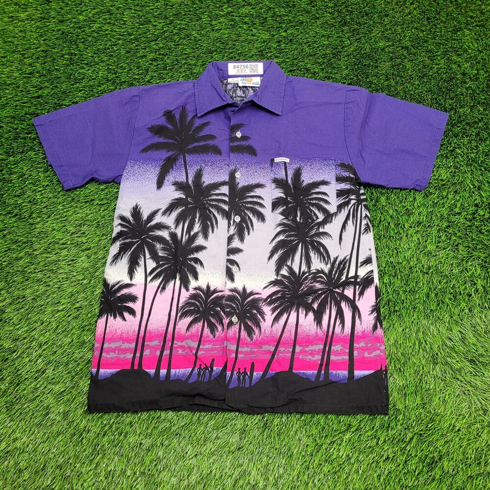 Vintage 90s Bahamas Palm-Tree Button Shirt S/M 20x27 Summer